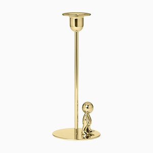 Omini Walkman Tall Candlestick in Polished Brass by Stefano Giovannoni