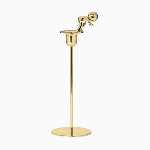 Omini Diver Tall Candlestick in Polished Brass by Stefano Giovannoni