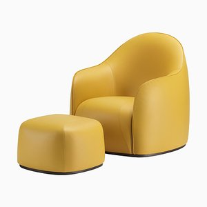 Set of Mustard Armchair and Pouf by Elisa Giovannoni