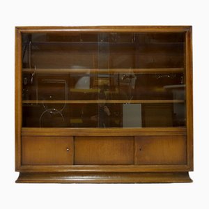 Oak Display Cabinet with Glass Sliding Doors, 1950s