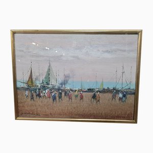 Sergio Manfredi, Animated Sea View, 1978, Oil on Panel, Framed