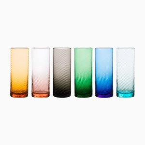 Tall Gritti Tumbler Glasses, Twisted Mixed Colors by MUN for VG, Set of 6