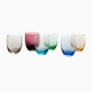 Short Marin Tumbler Glasses, Twisted Mixed Colors by MUN for VG, Set of 6