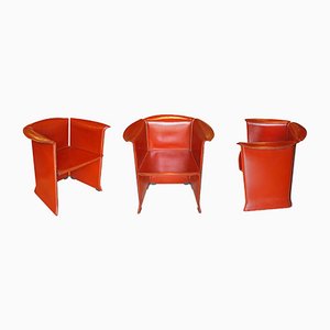 Leather Armtreon N-1 Chair by Mario Bellini for Cassina, Set of 3