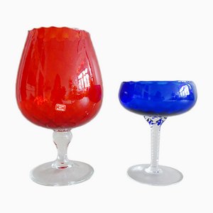 Empoli Glass Bowls in Red and Blue, Set of 2