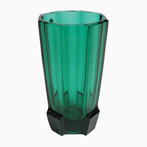 Art Deco Style Czechoslovakian Bohemian Green Vase, 1950s