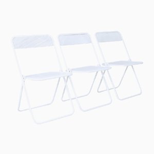 Folding Chairs in White Enamelled Iron,1960 - 70s, Set of 3
