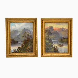 H. Leslie, Scottish Highlands, Oil on Canvas, Framed, Set of 2