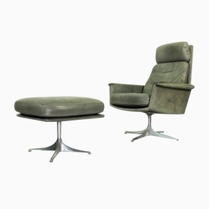 Grey Leather Sedia Swivel Highback Chair with Matching Ottoman by Horst Brüning for Cor, 1960s