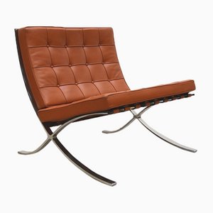 Cognac Barcelona Chair by Ludwig Mies Van Der Rohe for Knoll, 1980s
