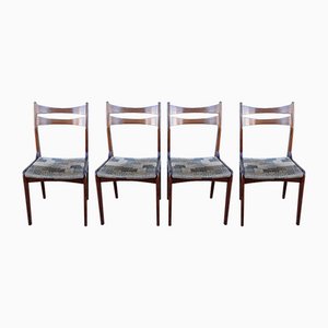 Vintage Dining Chairs with Solid Teak Frame and Brown Patterned Velor Cover, 1970s, Set of 4