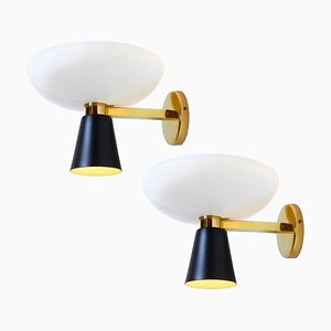 Black and White Brass Diabolo Wall Sconces from Stilnovo, 1950s, Set of 2