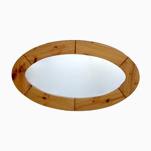 Large French Solid Pine Oval Wall Mirror, 1970s.