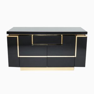 Mueble bar de latón lacado en negro de Jean Claude Mahey para Roche Bobois, años 70