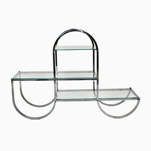 German Art Deco Chromed Metal Glass Book Stand or Flower Stand, 1930s