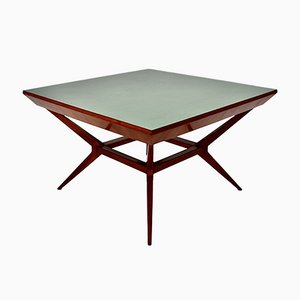 Mid-Century Modern Austrian Teal Formica Cherrywood Dining Table or Center Table, 1950s