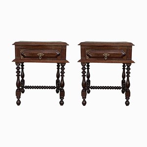 Vintage Solid Carved French Nightstands with Turned Columns, Set of 2