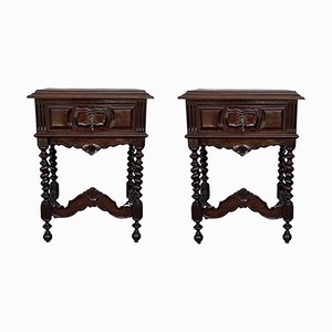 20th Century Solid Carved French Nightstands with Turned Columns, Set of 2