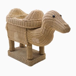 Vintage Italian Handmade Rattan Camel Planter, 1960s