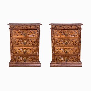19th Century Italian Burl Walnut and Fruitwood Bedside Commodes, Set of 2