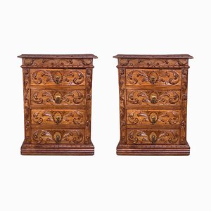 Commodes de Chevet en Noyer et Bois Fruitier, Italie, 19ème Siècle, Set de 2