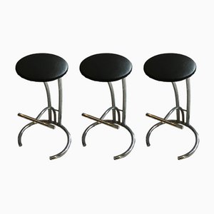 3 Tabourets de Bar en Métal Chromé, Set de 3