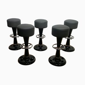 Barstool in Black Lacquered Metal, Chrome & Grey Leather, France, 1950s
