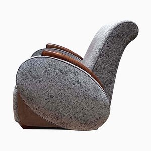 Fauteuil Club Art Déco, Noyer, Hêtre, Velours Gris, France, vers 1925