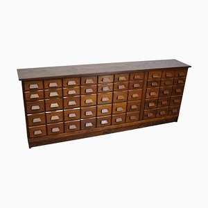 German Industrial Oak Apothecary Cabinet or Bank of Drawers, 1930s
