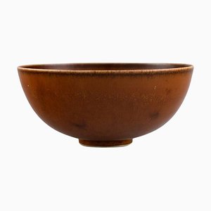 Glazed Stoneware Bowl in Brown Shades from Saxbo, Mid-20th Century