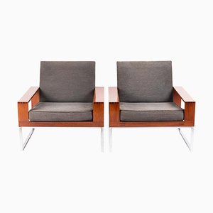 Armchairs in Teak, Chrome and Fabric by Bert Lieber for Knoll, 1960s, Set of 2