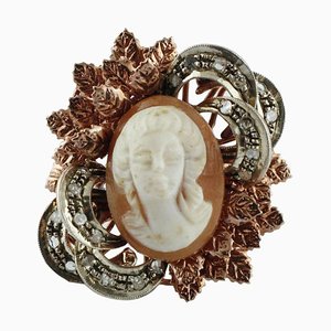 Diamond, Rose Gold and Silver Cameo Ring