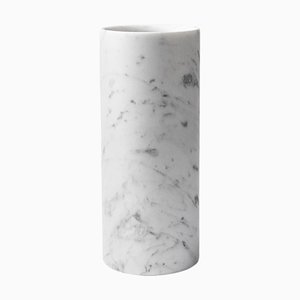 Cylindrical Satin White Carrara Marble Vase