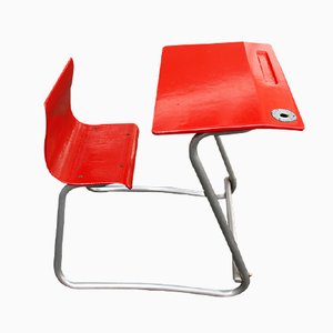 Red School Desk with Chair, 1950s