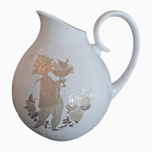 Jarra serie Romance de porcelana esmaltada en blanco en dorado de Bjørn Wiinblad para Rosenthal, años 70