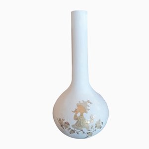 White Glazed Porcelain Romance Series Smoked Vase with Decor in Quad Gold by Bjørn Wiinblad for Rosenthal, 1970s