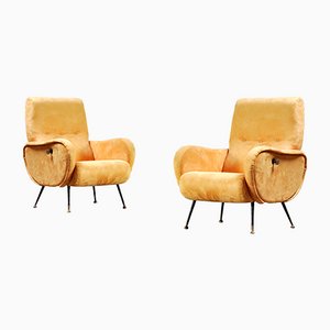 Reclining Armchairs in Yellow Velvet by Marco Zanuso, Italy, 1950s, Set of 2