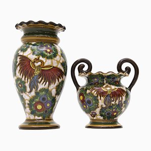Art Deco Ceramic Vases by Bartolomeo Rossi for Artistic Ceramics Savonesi, 1930s, Set of 2