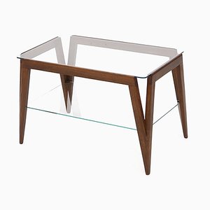 Coffee Table with Wooden Structure and 2 Glass Tops, 1940s