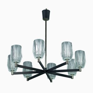 Eight-Light Chandelier in Metal, Chrome and Glass