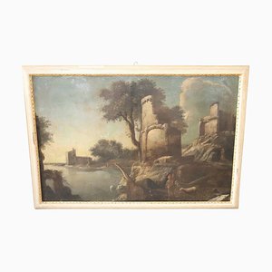 Italian River Landscape, Early 19th-Century, Oil on Canvas, Framed
