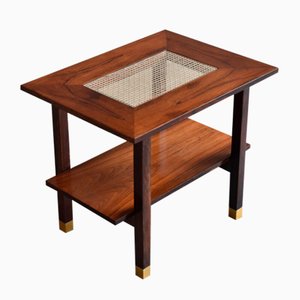Mid-Century Occasional Table in Brazilian Rosewood & Rattan