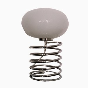 Spiralförmige Schreibtischlampe aus verchromtem Metall mit weißem Glasschirm, 1970er