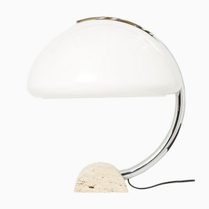 Italian Chrome & Travertine Serpente Table Lamp by Elio Martinelli for Martinelli Luce, 1960s