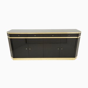 Brass & Black Lacquered Sideboard by Jean Claude Mahey for Maison Roméo, 1970s