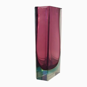 Asymmetrical Sommerso Murano Glass Block Vase, 1960s