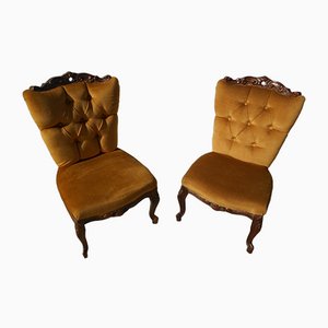 Napoleon III Style Mustard Yellow Chairs with Velvet Booster, Set of 2