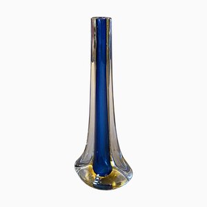 Modernist Blue and Yellow Murano Glass Single Flower Vase by Seguso, 1970s