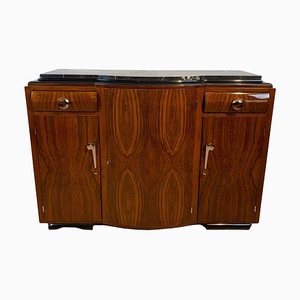 Credenza Art Deco, impiallacciatura in noce, accessori in nichel, Francia, 1930 circa
