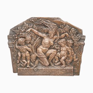 Art Deco Cherub or Nymph Wall Plaque in Embossed Copper, 1930s